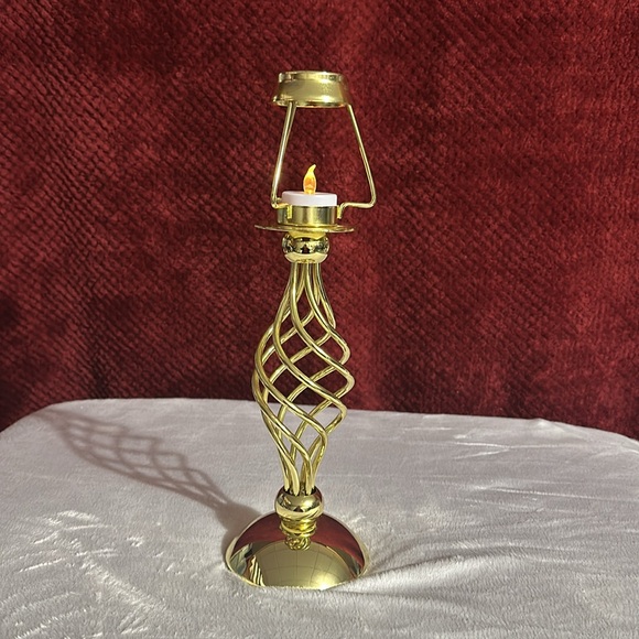 PartyLite Paragon Spiral Gold Tea Light Candle Holder Lamp Base. NO SHADE. 13.5” - Picture 2 of 12